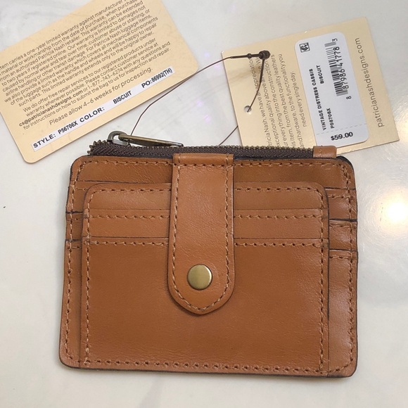 Patricia Nash Cassis Vintage Distressed Leather Card Case Wallet In Biscuit NWT
